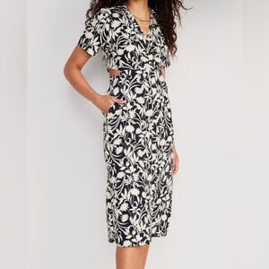 Old Navy Floral Print Cutout 100% Cotton Midi Dress Size S Boho NEW